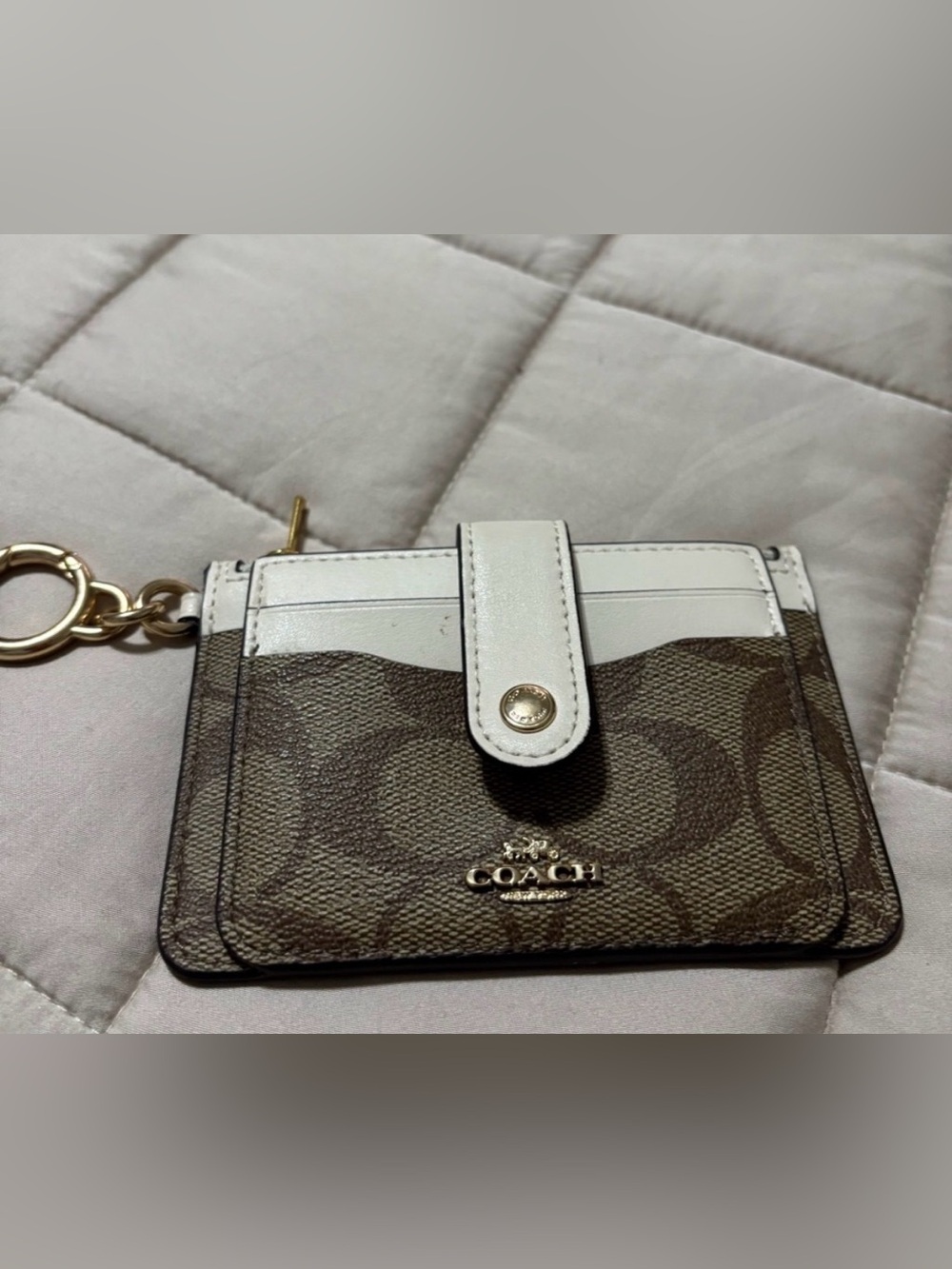 Coach Brown Signature Canvas Card Case with White Trim
